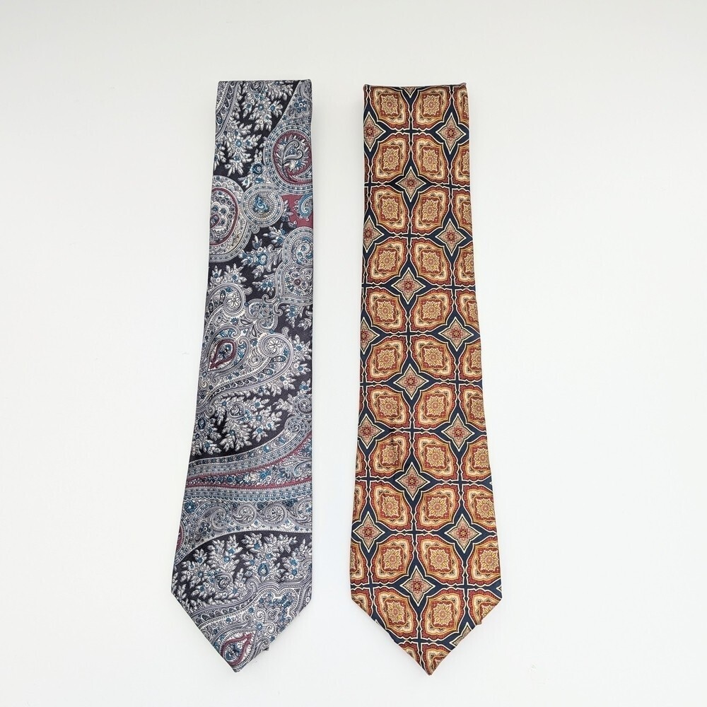 2 Elegant Men's Silk Ties - Detailed Patterns - Paisley and Floral/Geometric